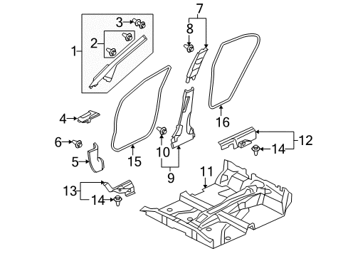 2007 Honda Civic Interior Trim - Pillars, Rocker & Floor Garnish Assy., R. FR. Pillar *NH556L* (GRAY) Diagram for 84101-SNA-A11ZD