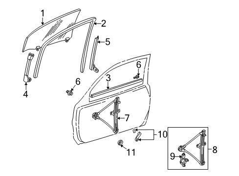 2003 Toyota RAV4 Rear Door Run Channel Diagram for 68151-42070