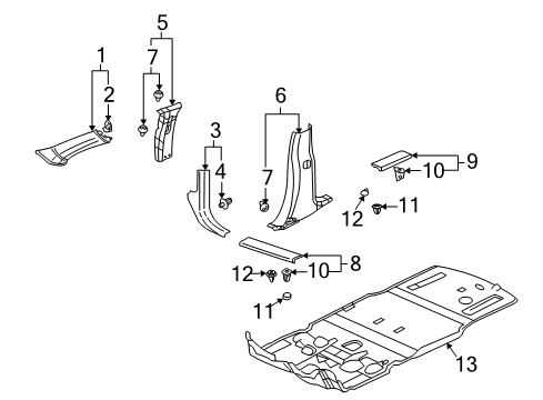 2004 Buick Rendezvous Interior Trim - Pillars, Rocker & Floor Plate Asm-Rear Side Door Sill Trim *Gray Diagram for 10316449