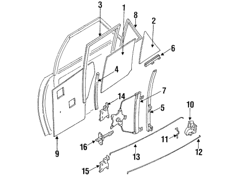 1991 Nissan Sentra Rear Door Glass & Hardware Regulator Assembly-Rear Door Window, RH Diagram for 82720-55Y17