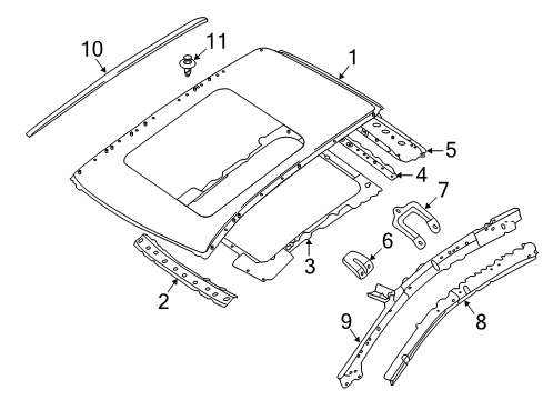 2020 Nissan Murano Roof & Components, Exterior Trim Bracket-Frame Center Diagram for 91316-5AA1A