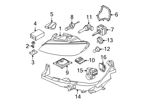 2008 BMW 335xi Headlamps Headlight Driver Side Lh Left Diagram for 63116942725