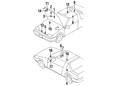 1989 Nissan Pulsar NX Information Labels Label, Air Bag Diagram for 98591-10Y00