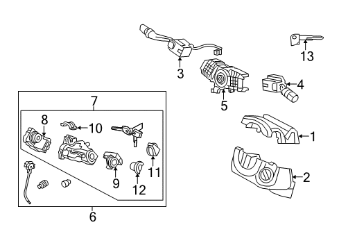 2011 Acura RL Switches Cylinder Set, Key Diagram for 06350-SJA-A12