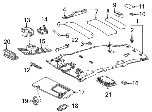 2022 Lexus NX350h Interior Trim - Roof Lamp Assy, Vanity Diagram for 81340-50260