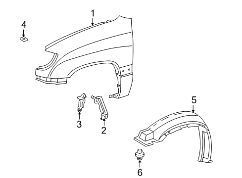 2003 Lexus LX470 Fender & Components Fender Reinforcement Diagram for 53818-60010