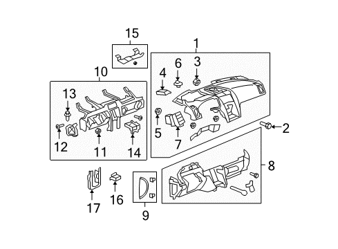 2008 GMC Acadia Cluster & Switches, Instrument Panel Upper Bracket Diagram for 15295467