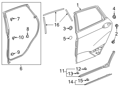 2018 Honda Clarity Rear Door Panel, L. RR. Door (DOT) Diagram for 67550-TRT-A91ZZ