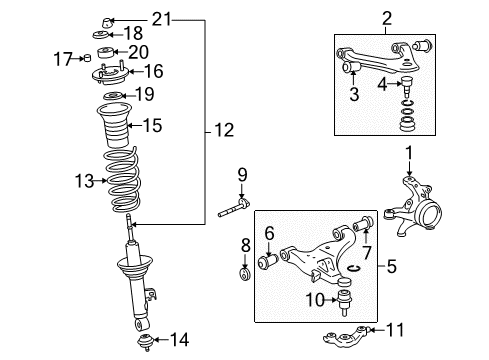 2012 Toyota Tacoma Front Suspension Components, Lower Control Arm, Upper Control Arm, Stabilizer Bar Strut Diagram for 48510-09F40
