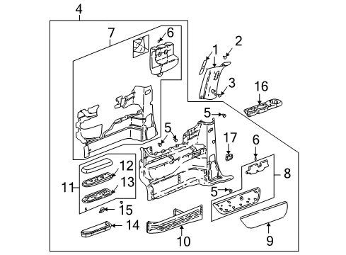 1999 Pontiac Montana Interior Trim - Side Panel Holder-Body Side Front Trim Panel Cup (LH) *Graphite Diagram for 10279285