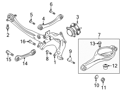 2017 Lincoln MKC Rear Suspension Components, Lower Control Arm, Upper Control Arm, Ride Control, Stabilizer Bar Knuckle Bolt Diagram for -W718447-S442