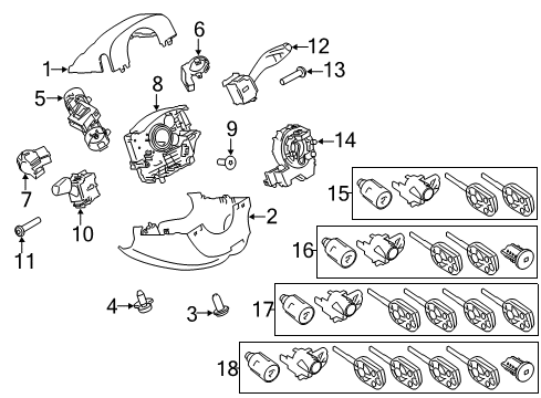 2014 Ford Transit Connect Shroud, Switches & Levers Upper Column Cover Diagram for AM5Z-3530-AA