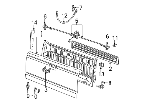 1998 Ford Ranger Tail Gate Handle Diagram for F87Z9943400AAE