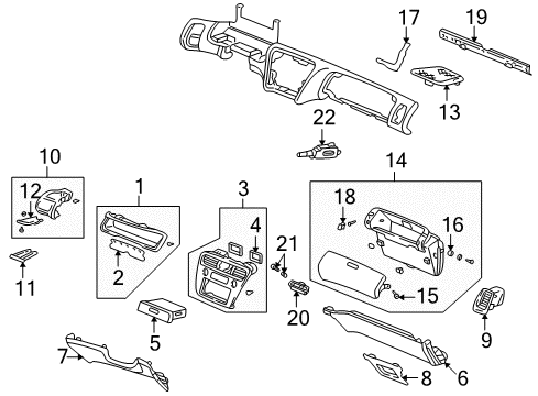 2000 Honda Accord Cluster & Switches, Instrument Panel Frame, Glove Box Diagram for 77551-S84-A01ZZ