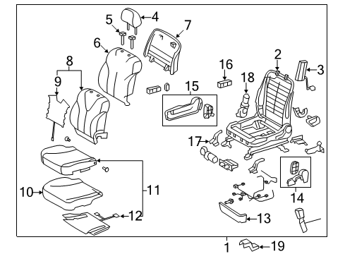 Diagram for 2009 Toyota Camry Passenger Seat Components 