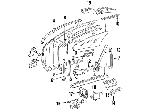 1994 Chevrolet Impala Tail Gate Regulator Asm-Front Side Door Window Diagram for 16621639