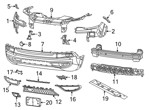 2020 Jeep Cherokee Front Bumper Beam-Front Bumper Diagram for 68285621AA
