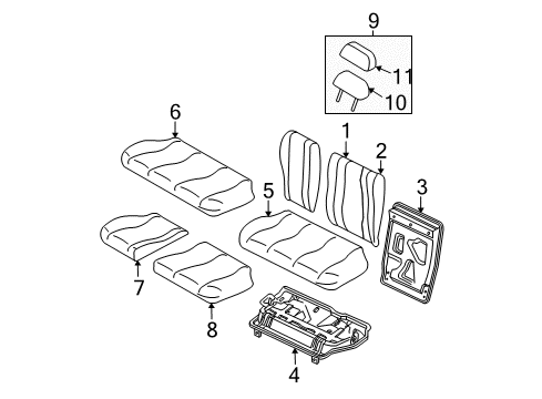 2004 Ford Focus Rear Seat Components Headrest Diagram for YS4Z-54611A08-CAA