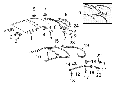 2014 Lexus IS250 Top & Components Retainer, Roof Side Rail Weatherstrip, Center RH Diagram for 62363-53010