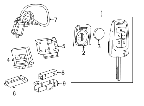 2015 Chevrolet Malibu Keyless Entry Components Key, Dr Lock & Ignition Lock Folding (W/ Remote Control Door Lock Transmitter) Diagram for 20979469