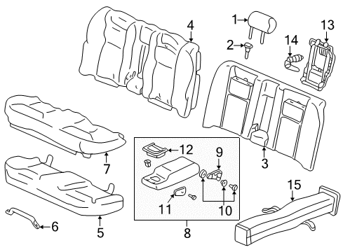 2004 Acura RL Rear Seat Components Clip, Rear Seat Cushion Diagram for 82137-SS0-003
