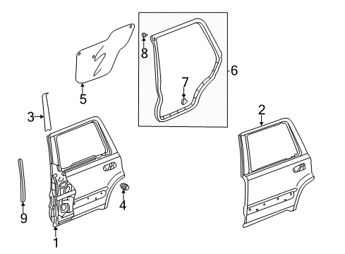 2003 Honda CR-V Rear Door Tape, R. RR. Door Sash Diagram for 67826-S9A-003