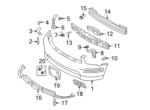 2008 Ford Mustang Front Bumper Bumper Cover Nut Diagram for -W711453-S438