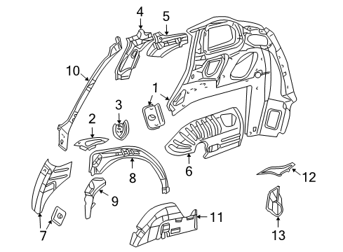 2008 Chrysler PT Cruiser Inner Structure - Quarter Panel Shield-WHEELHOUSE Diagram for 5027678AB