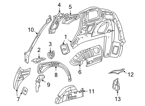 2008 Chrysler PT Cruiser Inner Structure - Quarter Panel Shield-WHEELHOUSE Diagram for 5027679AB