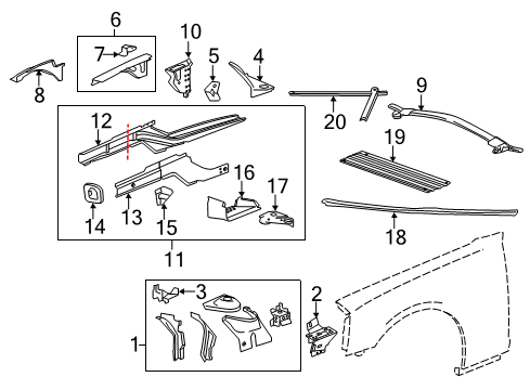 2014 Chevrolet Camaro Structural Components & Rails Inner Rail Diagram for 22792312