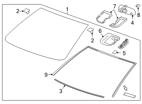 2012 Chevrolet Cruze Windshield Glass, Reveal Moldings Mirror Cover Diagram for 96983376