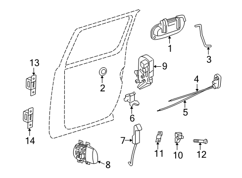 2007 Mitsubishi Raider Rear Door - Lock & Hardware Plate-Tapping Diagram for 55359708AA