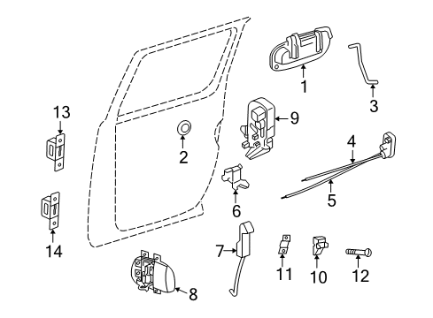 2007 Mitsubishi Raider Rear Door - Lock & Hardware Link-Door Latch Diagram for 55359471AA