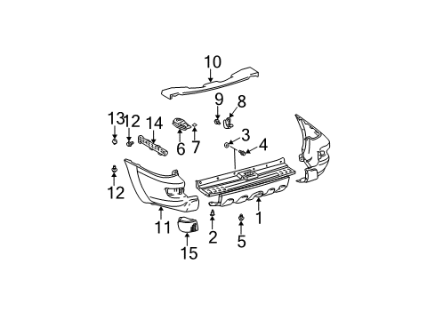 2004 Toyota 4Runner Rear Bumper Extension Upper Retainer Diagram for 52562-35010