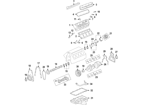 2019 Chevrolet Camaro Engine Parts, Mounts, Cylinder Head & Valves, Camshaft & Timing, Variable Valve Timing, Oil Cooler, Oil Pan, Oil Pump, Balance Shafts, Crankshaft & Bearings, Pistons, Rings & Bearings Front Mount Diagram for 22957033