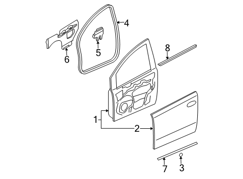 2009 Nissan Quest Front Door Weatherstrip-Front Door, LH Diagram for 80831-5Z000