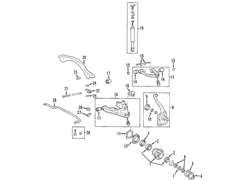 2004 Lexus LX470 Front Suspension Components, Lower Control Arm, Upper Control Arm, Ride Control, Stabilizer Bar Bush, Solid Diagram for 90381-35001