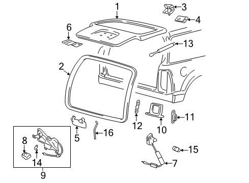 2005 Mercury Mountaineer Glass & Hardware - Back Glass Support Cylinder Diagram for 4L2Z-7842105-BA