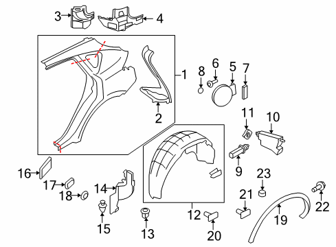 2014 Infiniti QX50 Quarter Panel & Components, Exterior Trim Fender-Rear, RH Diagram for GHA00-1BAKB