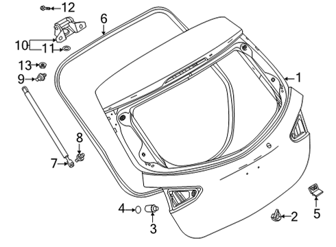 2020 Toyota Yaris Trunk Lid & Components Lift Gate Guide Diagram for 64785-WB001