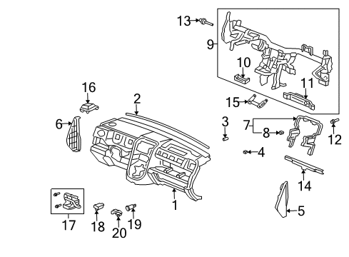 2006 Honda Element Cluster & Switches, Instrument Panel Panel Assy. *NH167L* (GRAPHITE BLACK) Diagram for 77101-SCV-A11ZA