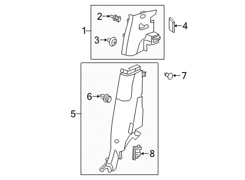 2018 Honda Ridgeline Interior Trim - Quarter Panels Garnish Assy., R. RR. Pillar *NH900L* (DEEP BLACK) Diagram for 84131-T6Z-A01ZB