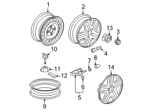 2008 Honda Fit Tire Pressure Monitoring Trim Assembly, Wheel (14X5 1/2Jj) Diagram for 44733-SLN-A01