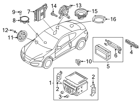 2015 Hyundai Genesis Coupe Sound System Front Tweeter Speaker Assembly, Right Diagram for 96310-2M100