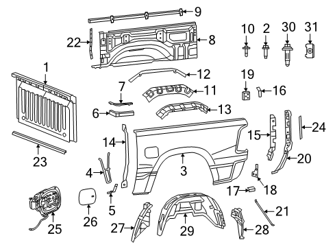 2019 Ram 1500 Front & Side Panels Screw-HEXAGON Head Diagram for 6104388AA