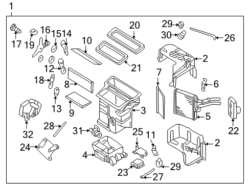 2001 Infiniti QX4 Heater Core & Control Valve Air Mix Actuator Assembly Diagram for 27732-1W601