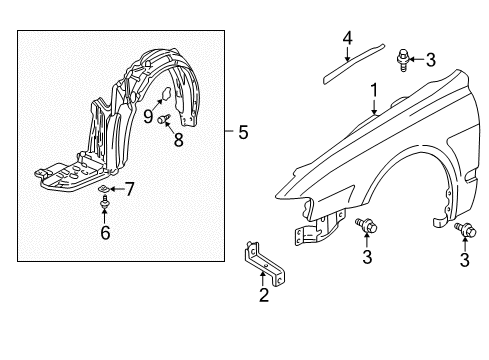 2001 Acura CL Fender & Components Fender, Left Front (Inner) Diagram for 74151-S3M-A00