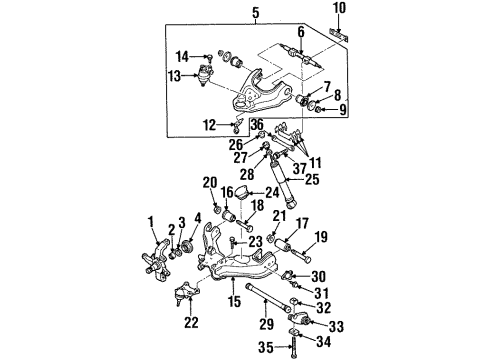 1999 Honda Passport Front Suspension Components, Lower Control Arm, Upper Control Arm, Stabilizer Bar Bolt, LWR Link Diagram for 0-29261-245-0