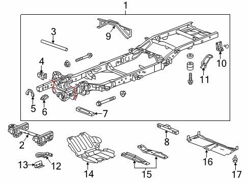 2016 GMC Sierra 1500 Frame & Components Crossmember Diagram for 23133822