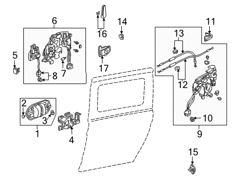 2001 Honda Odyssey Rear Door Actuator Assembly, Driver Side Slide Door Lock Diagram for 72663-S0X-A11
